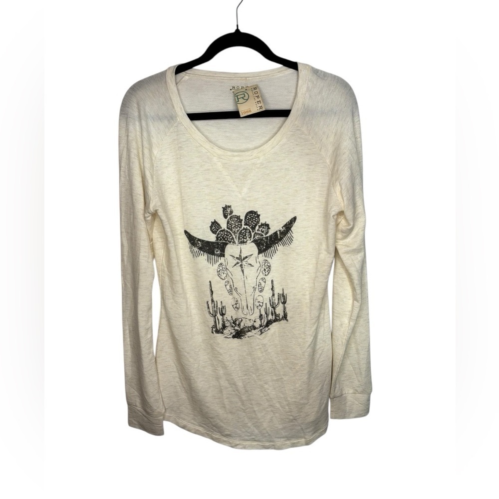 NWT Roper Women’s Long Sleeve Knit White Cream Heathered Long Sleeve Top Large